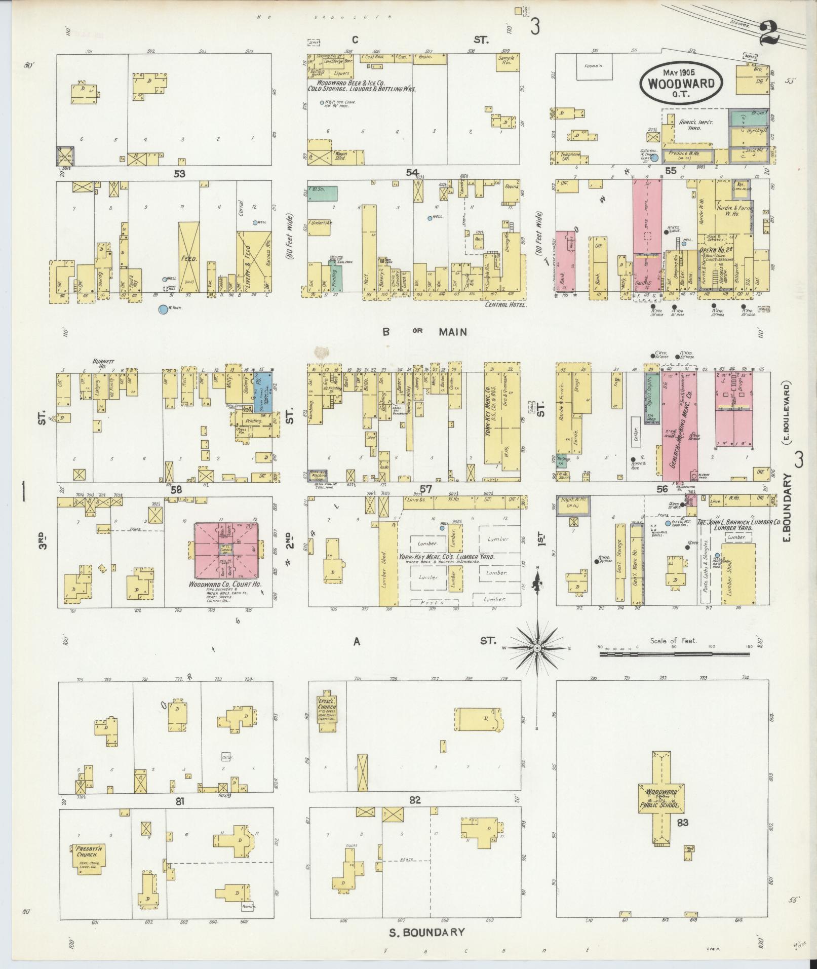 Sanborn Fire Insurance Map from Woodward, Woodward County, Oklahoma (1905), Sheet #0002 - Historic Sanborn Fire Insurance Map Print, vintage old map wall art, antique decor, genealogy gift, Oklahoma Oklahoma map