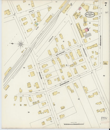 Sanborn Fire Insurance Map from Reading, Middlesex County, Massachusetts (1897), Sheet #0007 - Historic Sanborn Fire Insurance Map Print, vintage old map wall art, antique decor, genealogy gift, Massachusetts Massachusetts map