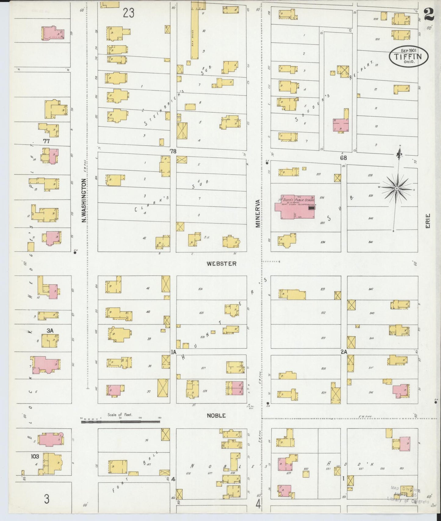 Sanborn Fire Insurance Map from Tiffin, Seneca County, Ohio (1901), Sheet #0002 - Complete Map Set gallery image, historic Sanborn map, vintage wall art, Ohio Ohio