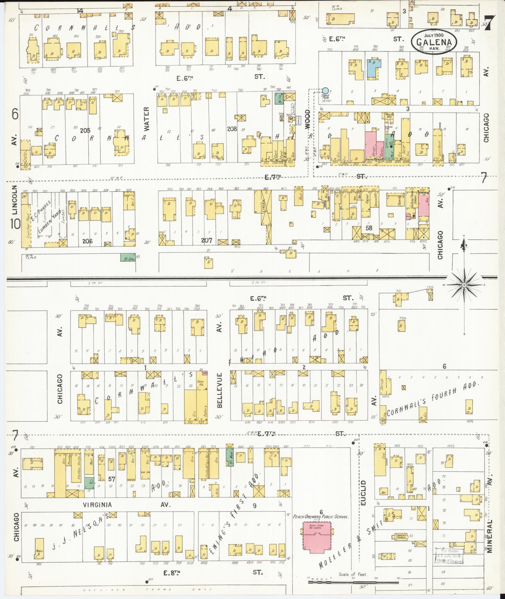 Sanborn Fire Insurance Map from Galena, Cherokee County, Kansas (1900), Sheet #0007 - Historic Sanborn Fire Insurance Map Print, vintage old map wall art, antique decor, genealogy gift, Kansas Kansas map