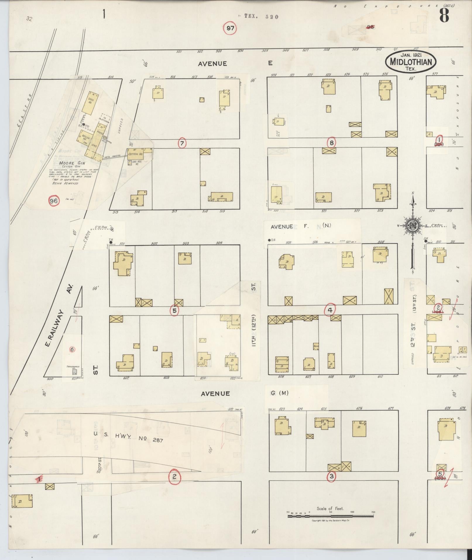 Sanborn Fire Insurance Map from Midlothian, Ellis County, Texas (1944), Sheet #0008 - Historic Sanborn Fire Insurance Map Print, vintage old map wall art, antique decor, genealogy gift, Texas Texas map