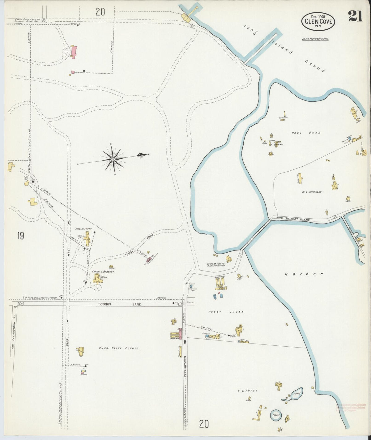 Sanborn Fire Insurance Map from Glen Cove, Nassau County, New York (1908), Sheet #0021 - Complete Map Set gallery image, historic Sanborn map, vintage wall art, New York New York