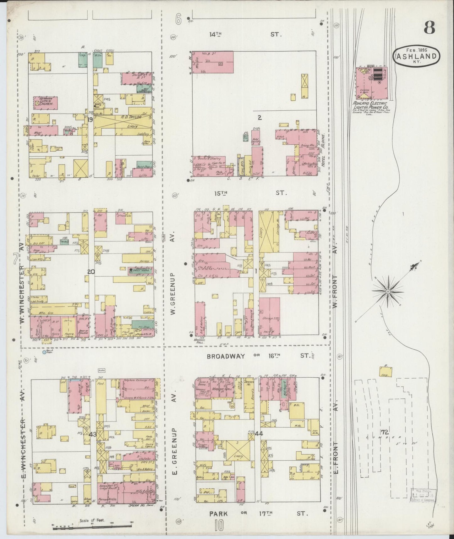 Sanborn Fire Insurance Map from Ashland, Boyd County, Kentucky (1895), Sheet #0008 - Complete Map Set gallery image, historic Sanborn map, vintage wall art, Kentucky Kentucky