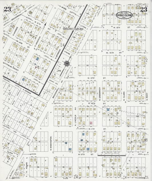 Sanborn Fire Insurance Map from Grand Island, Hall County, Nebraska (1924), Sheet #0023 - Historic Sanborn Fire Insurance Map Print, vintage old map wall art, antique decor, genealogy gift, Nebraska Nebraska map