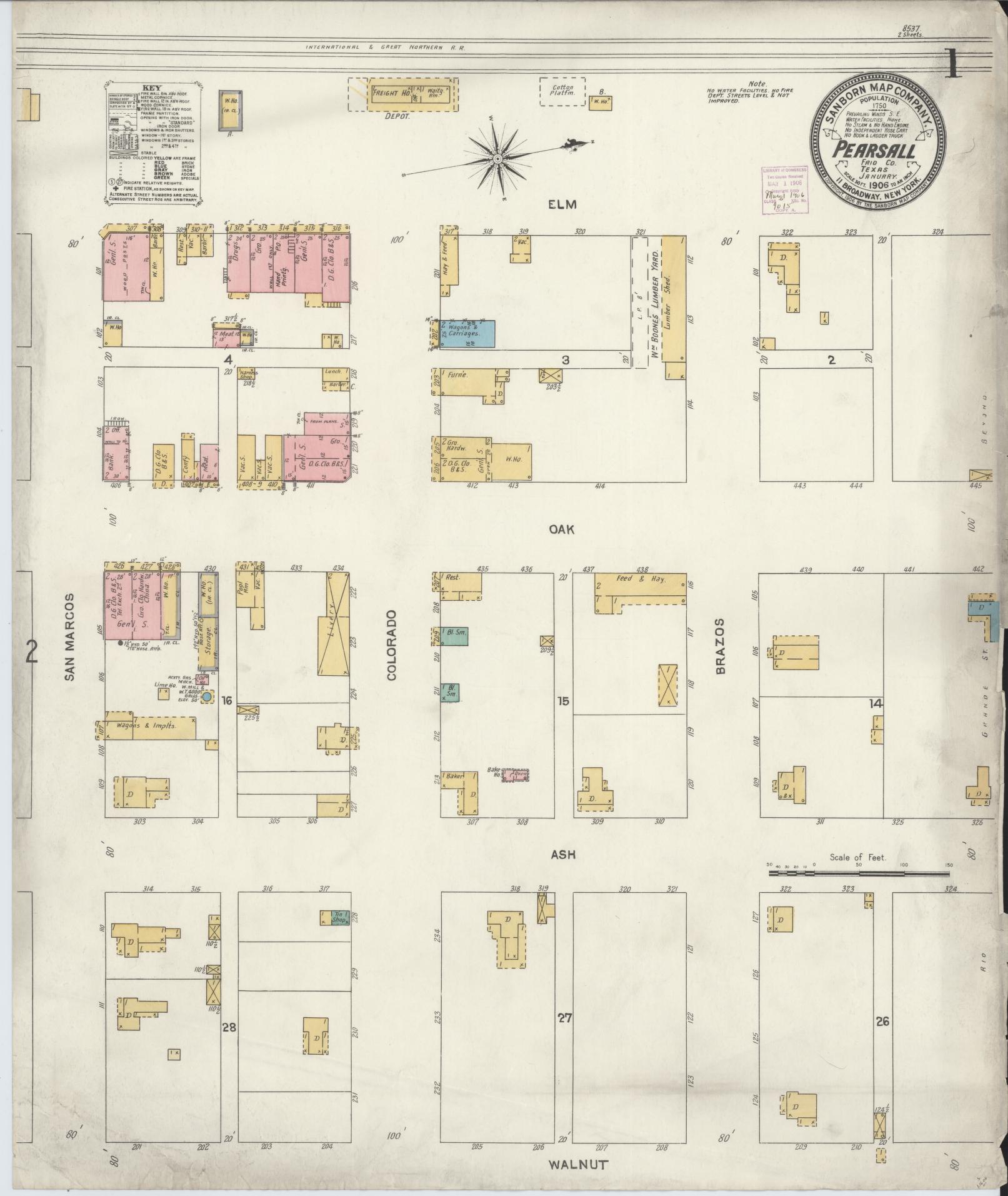 Sanborn Fire Insurance Map from Pearsall, Frio County, Texas. (1906) – Historic Sanborn Fire Insurance Map Print
