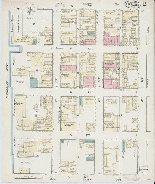 Sanborn Fire Insurance Map from Eureka, Humboldt County, California (1886), Sheet #0002 - Historic Sanborn Fire Insurance Map Print, vintage old map wall art, antique decor, genealogy gift, California California map