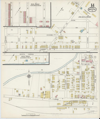 Sanborn Fire Insurance Map from Bristol, Bucks County, Pennsylvania (1915), Sheet #0014 - Historic Sanborn Fire Insurance Map Print, vintage old map wall art, antique decor, genealogy gift, Pennsylvania Pennsylvania map