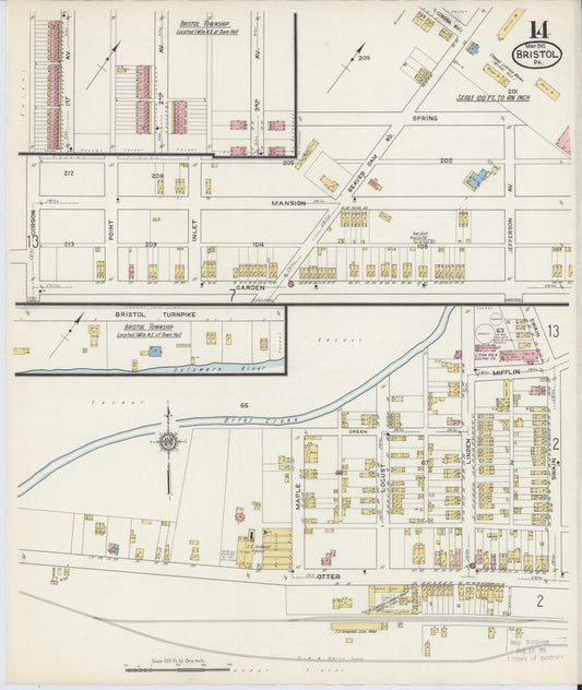 Sanborn Fire Insurance Map from Bristol, Bucks County, Pennsylvania (1915), Sheet #0014 - Historic Sanborn Fire Insurance Map Print, vintage old map wall art, antique decor, genealogy gift, Pennsylvania Pennsylvania map