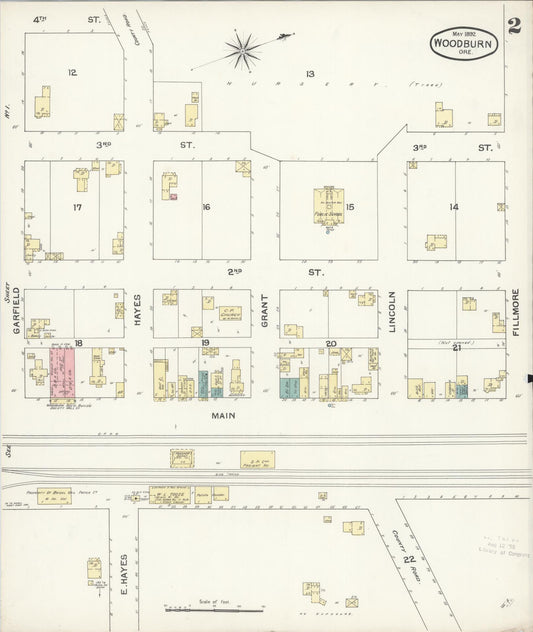 Sanborn Fire Insurance Map from Woodburn, Marion County, Oregon (1892), Sheet #0002 - Historic Sanborn Fire Insurance Map Print, vintage old map wall art, antique decor, genealogy gift, Oregon Oregon map