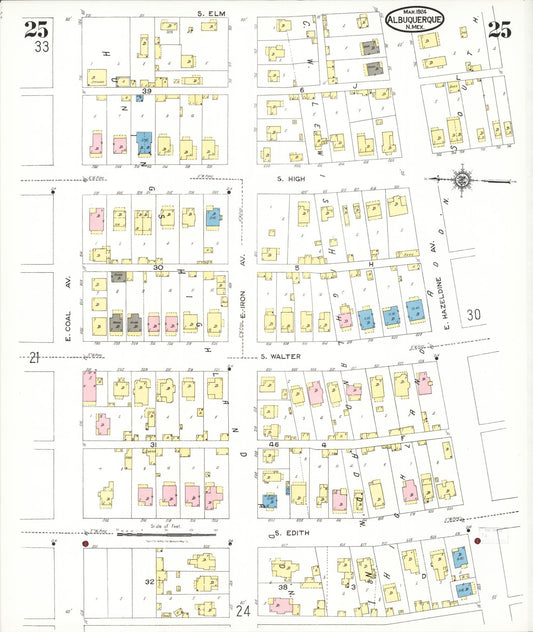 Sanborn Fire Insurance Map from Albuquerque, Bernalillo County, New Mexico (1924), Sheet #0025 - Historic Sanborn Fire Insurance Map Print, vintage old map wall art, antique decor, genealogy gift, New Mexico New Mexico map