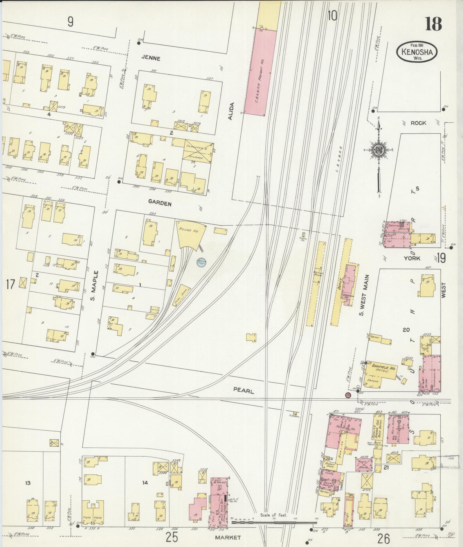 Sanborn Fire Insurance Map from Kenosha, Kenosha County, Wisconsin (1911), Sheet #0018 - Complete Map Set gallery image, historic Sanborn map, vintage wall art, Wisconsin Wisconsin