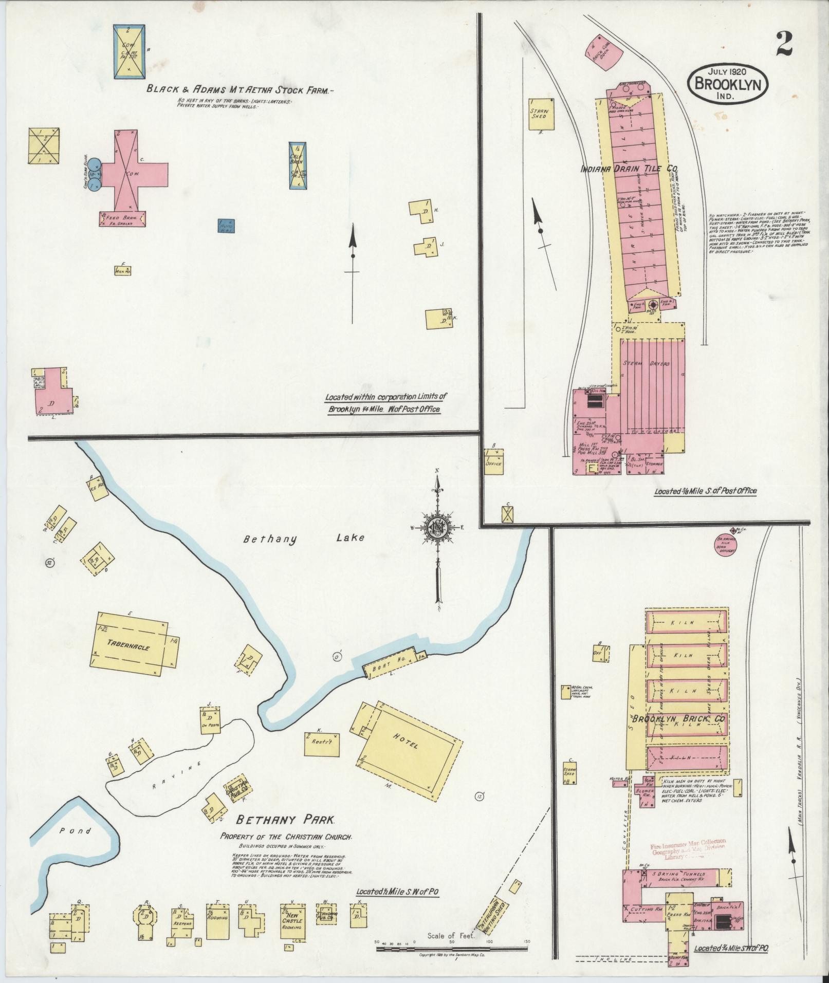 Sanborn Fire Insurance Map from Brooklyn, Morgan County, Indiana (1920), Sheet #0002 - Historic Sanborn Fire Insurance Map Print, vintage old map wall art, antique decor, genealogy gift, Indiana Indiana map