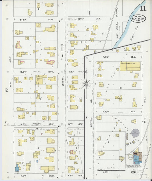 Sanborn Fire Insurance Map from Faribault, Rice County, Minnesota (1905), Sheet #0011 - Historic Sanborn Fire Insurance Map Print, vintage old map wall art, antique decor, genealogy gift, Minnesota Minnesota map