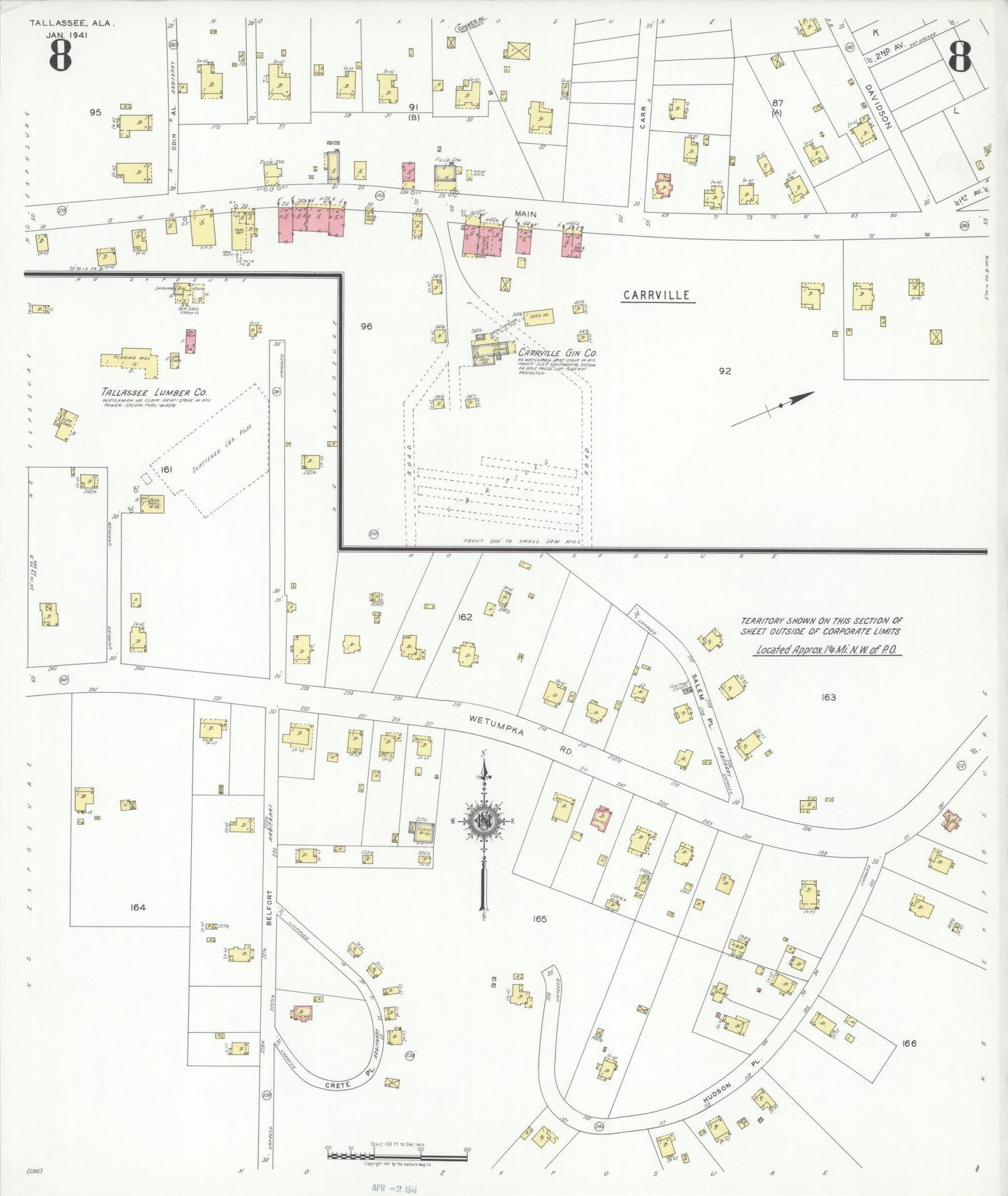 Sanborn Fire Insurance Map from Tallassee, Elmore And Tallapoosa Counties, Alabama (1941), Sheet #0008 - Complete Map Set gallery image, historic Sanborn map, vintage wall art, Alabama Alabama