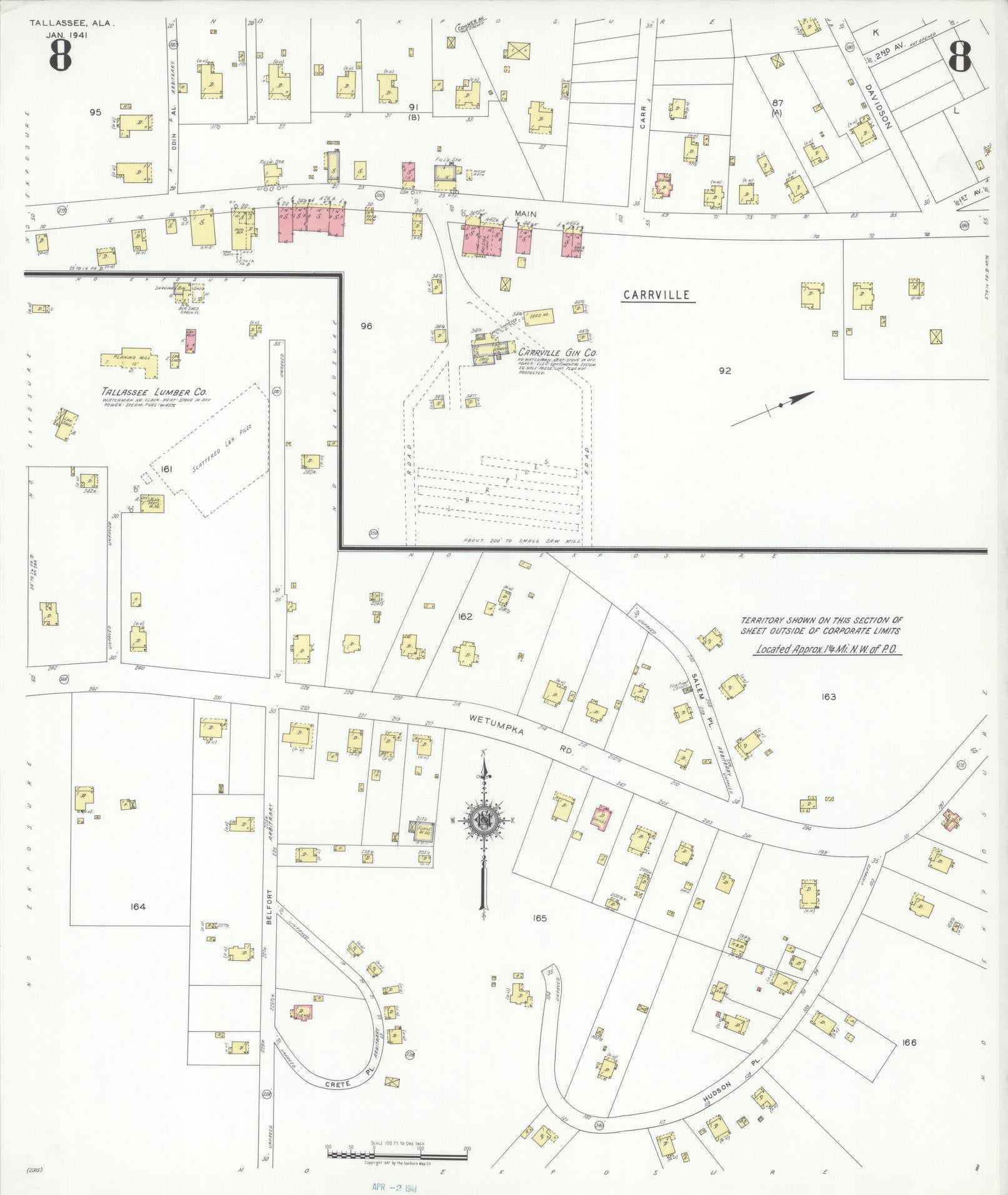Sanborn Fire Insurance Map from Tallassee, Elmore And Tallapoosa Counties, Alabama (1941), Sheet #0008 - Complete Map Set gallery image, historic Sanborn map, vintage wall art, Alabama Alabama