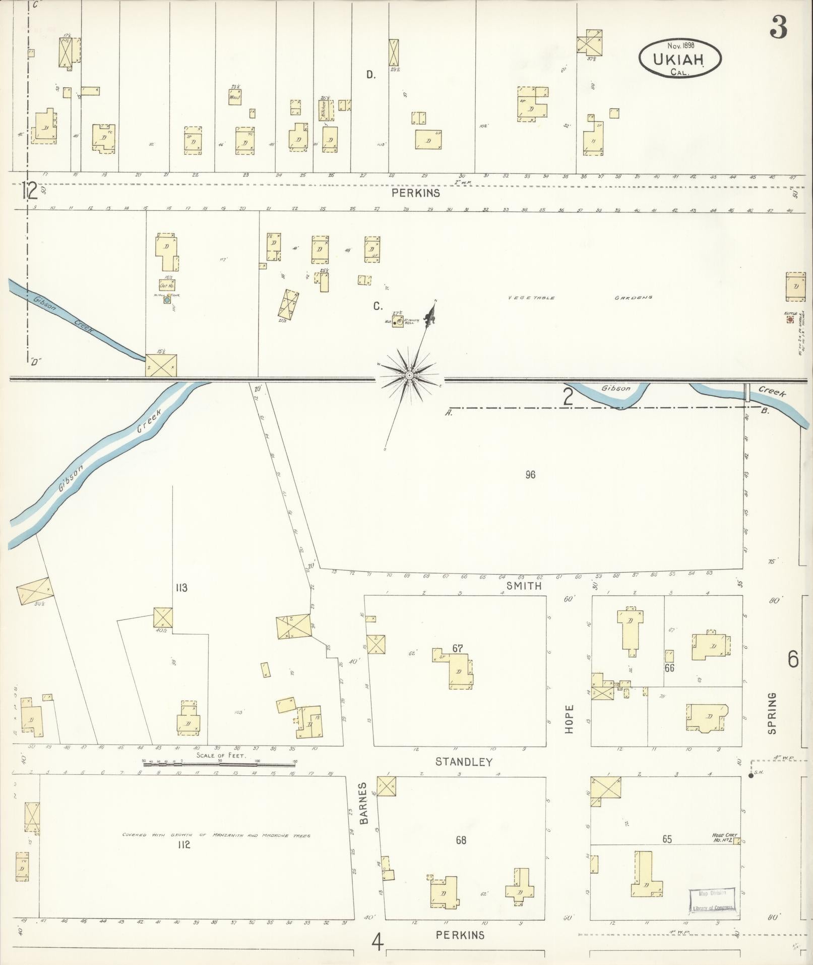 Sanborn Fire Insurance Map from Ukiah, Mendocino County, California (1898), Sheet #0003 - Complete Map Set gallery image, historic Sanborn map, vintage wall art, California California