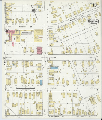 Sanborn Fire Insurance Map from Grand Haven, Ottawa County, Michigan (1920), Sheet #0013 - Historic Sanborn Fire Insurance Map Print, vintage old map wall art, antique decor, genealogy gift, Michigan Michigan map