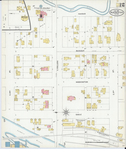 Sanborn Fire Insurance Map from Rochester, Olmsted County, Minnesota (1904), Sheet #0012 - Historic Sanborn Fire Insurance Map Print, vintage old map wall art, antique decor, genealogy gift, Minnesota Minnesota map