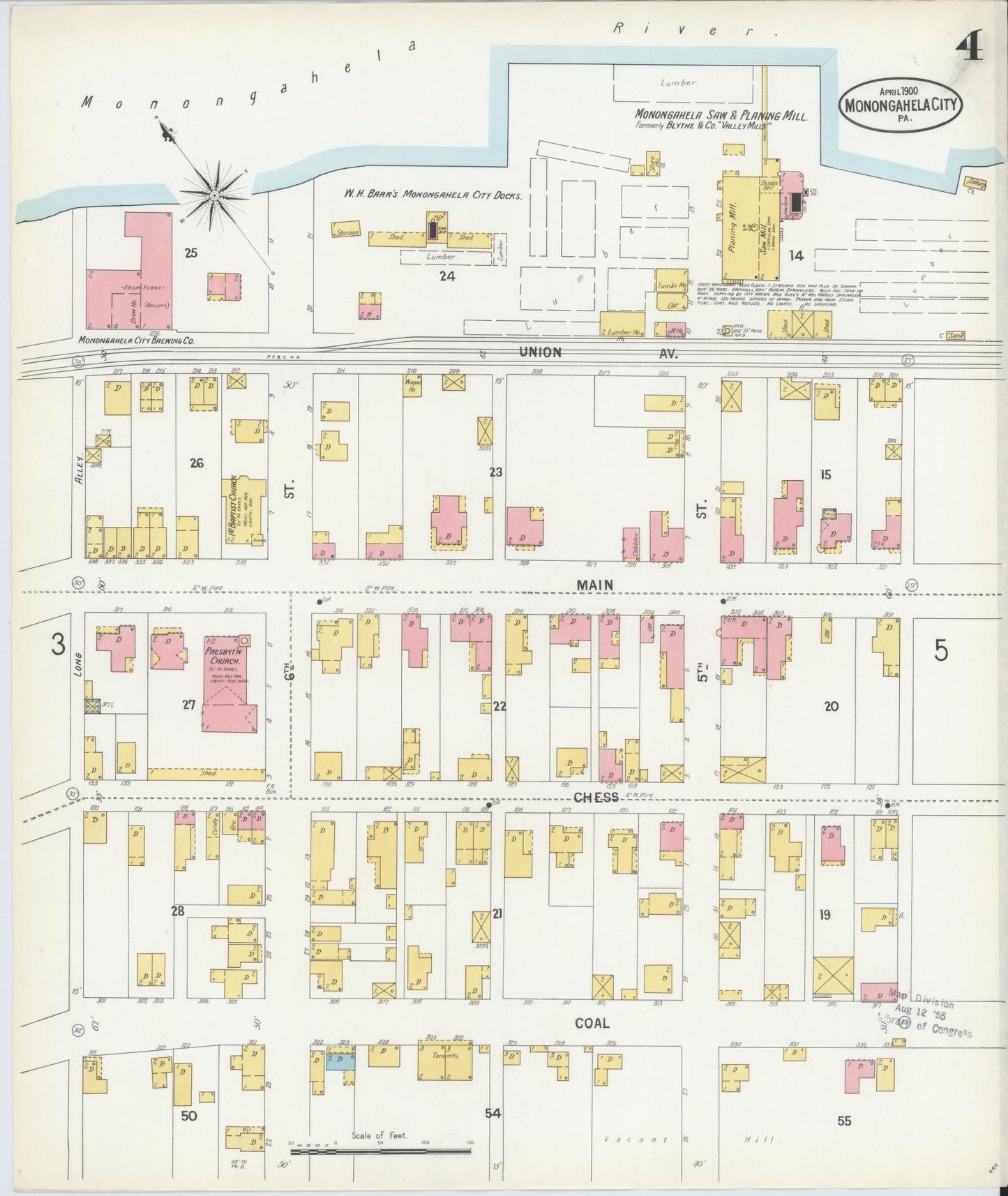 Sanborn Fire Insurance Map from Monongahela City, Washington County, Pennsylvania (1900), Sheet #0004 - Complete Map Set gallery image, historic Sanborn map, vintage wall art, Pennsylvania Pennsylvania