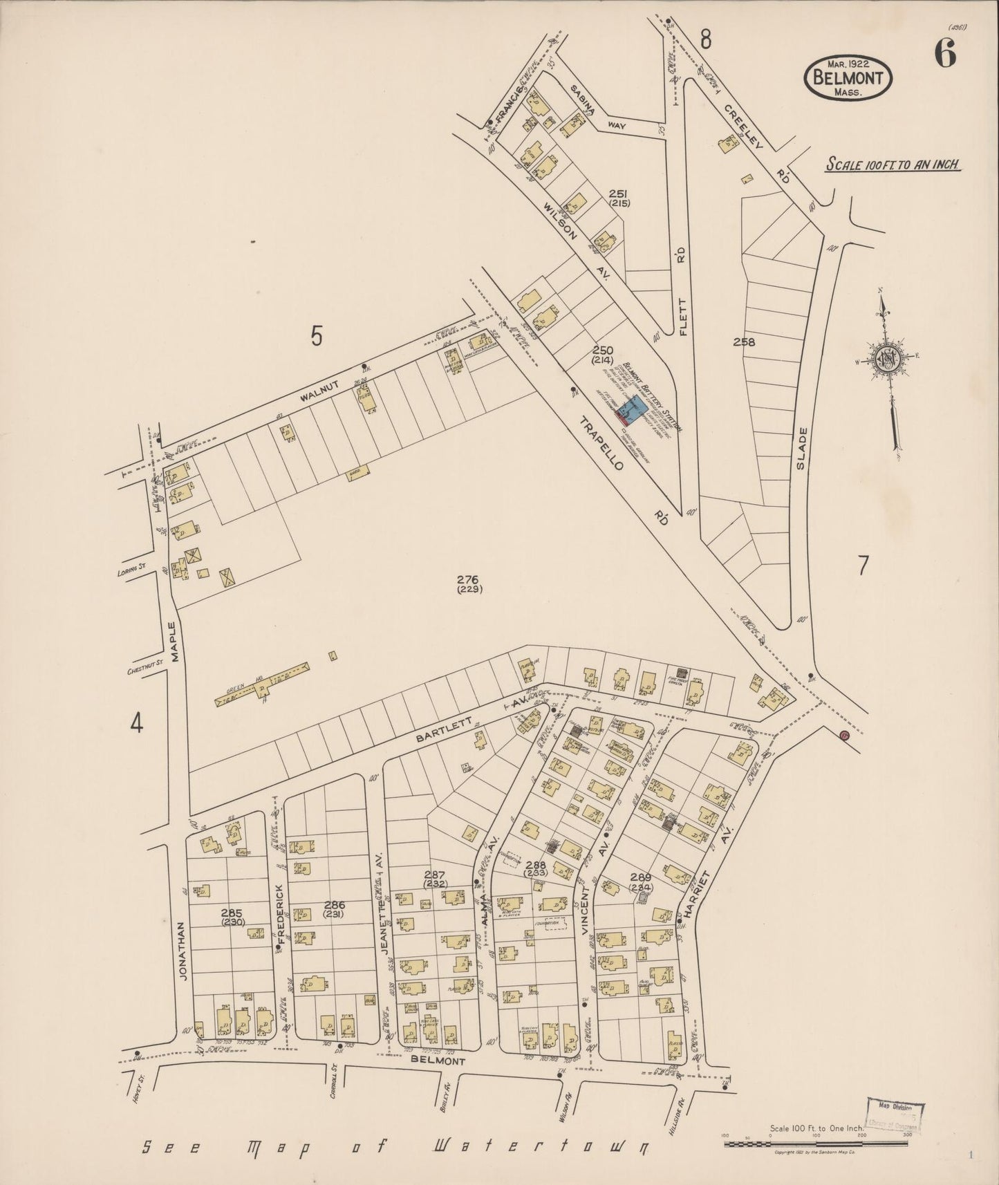 Sanborn Fire Insurance Map from Belmont, Middlesex County, Massachusetts (1922), Sheet #0006 - Complete Map Set gallery image, historic Sanborn map, vintage wall art, Massachusetts Massachusetts