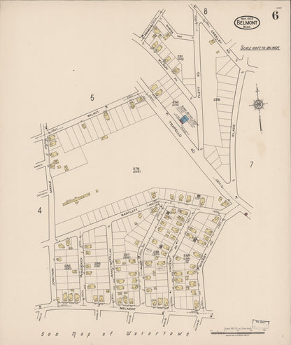 Sanborn Fire Insurance Map from Belmont, Middlesex County, Massachusetts (1922), Sheet #0006 - Complete Map Set gallery image, historic Sanborn map, vintage wall art, Massachusetts Massachusetts