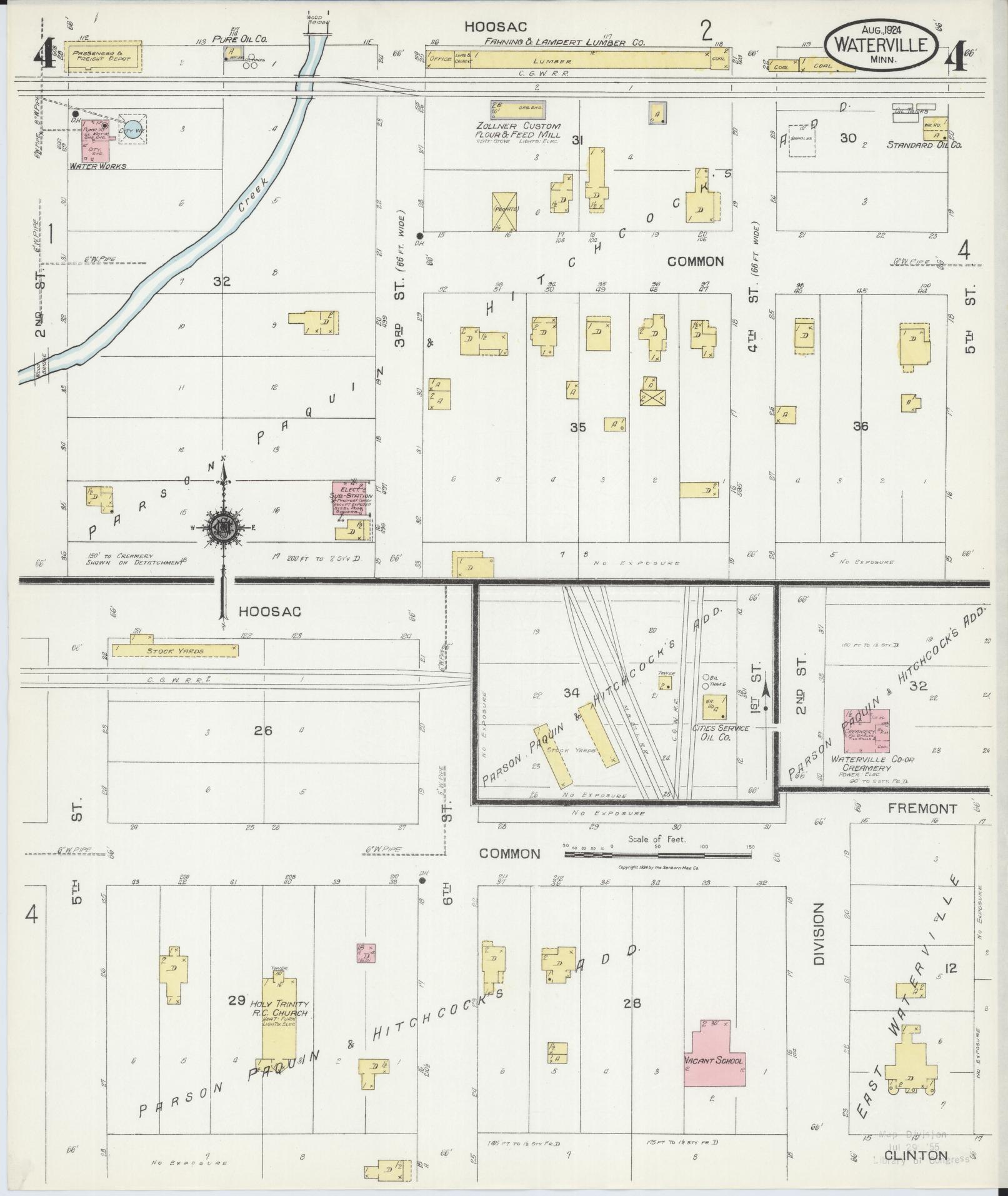Sanborn Fire Insurance Map from Waterville, Le Sueur County, Minnesota (1924), Sheet #0004 - Complete Map Set gallery image, historic Sanborn map, vintage wall art, Minnesota Minnesota