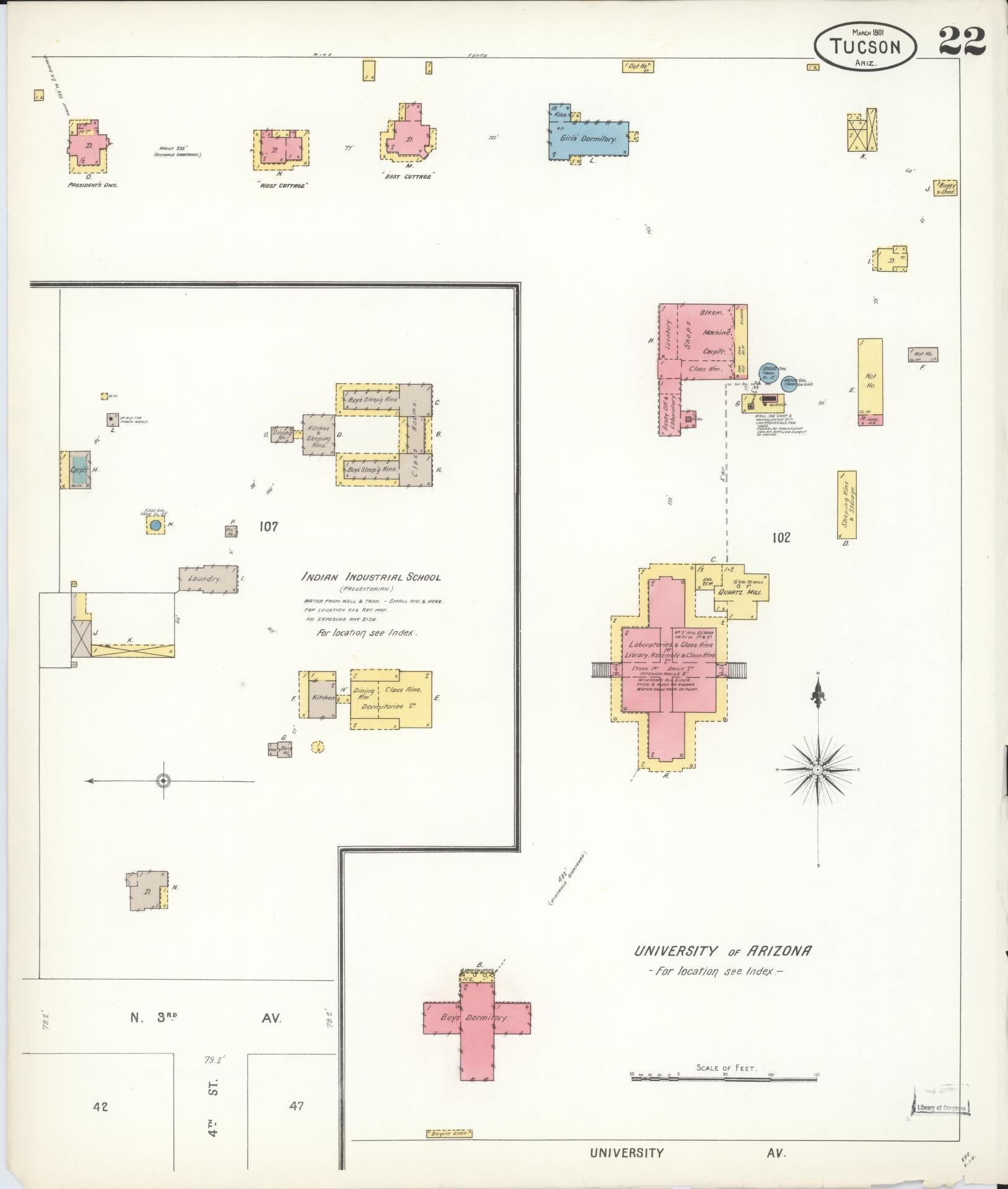Sanborn Fire Insurance Map from Tucson, Pima County, Arizona (1901), Sheet #0022 - Complete Map Set gallery image, historic Sanborn map, vintage wall art, Arizona Arizona