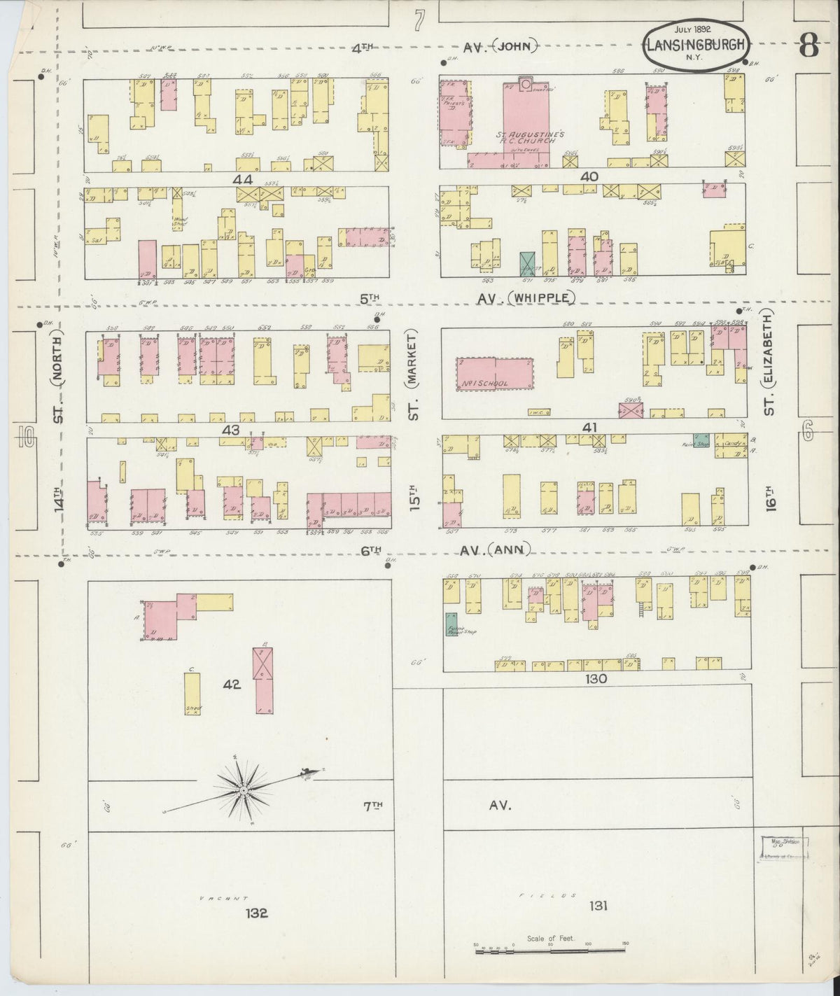 Sanborn Fire Insurance Map from Lansingburg, Rensselaer County, New York (1892), Sheet #0008 - Complete Map Set gallery image, historic Sanborn map, vintage wall art, New York New York