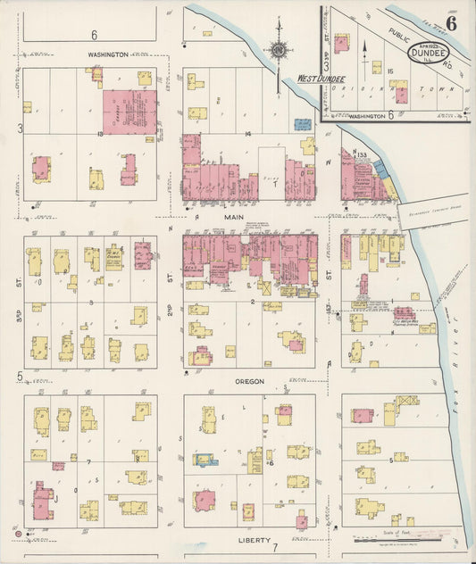 Sanborn Fire Insurance Map from Dundee, Kane County, Illinois (1922), Sheet #0006 - Historic Sanborn Fire Insurance Map Print, vintage old map wall art, antique decor, genealogy gift, Illinois Illinois map