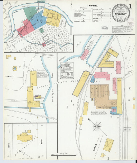 Sanborn Fire Insurance Map from Newaygo, Newaygo County, Michigan (1904), Sheet #0001 - Historic Sanborn Fire Insurance Map Print, vintage old map wall art, antique decor, genealogy gift, Michigan Michigan map
