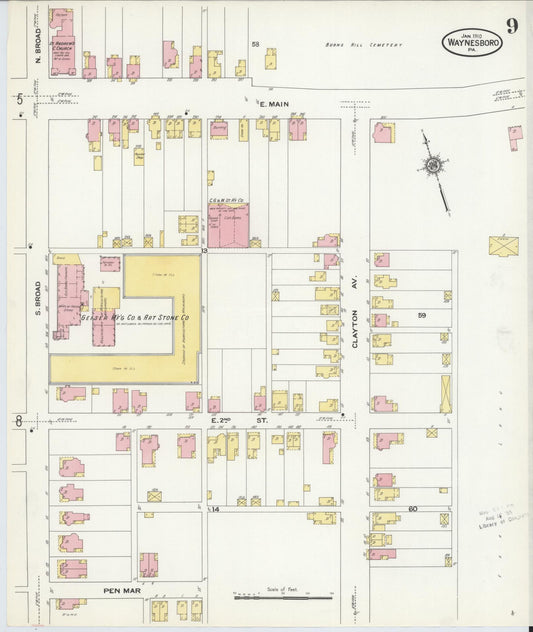 Sanborn Fire Insurance Map from Waynesboro, Franklin County, Pennsylvania (1910), Sheet #0009 - Historic Sanborn Fire Insurance Map Print, vintage old map wall art, antique decor, genealogy gift, Pennsylvania Pennsylvania map