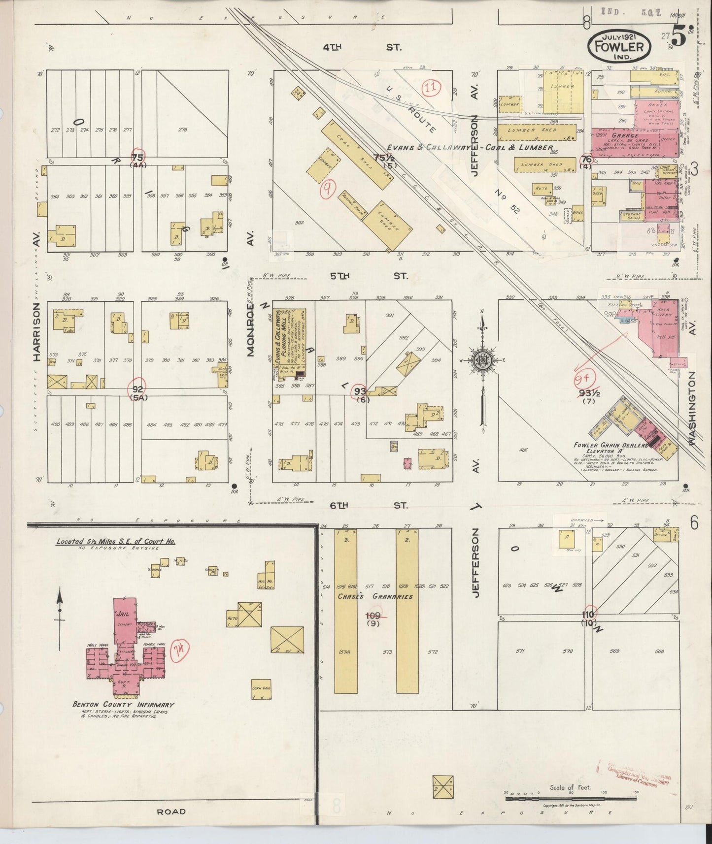 Sanborn Fire Insurance Map from Fowler, Benton County, Indiana (1932), Sheet #0005 - Historic Sanborn Fire Insurance Map Print, vintage old map wall art, antique decor, genealogy gift, Indiana Indiana map