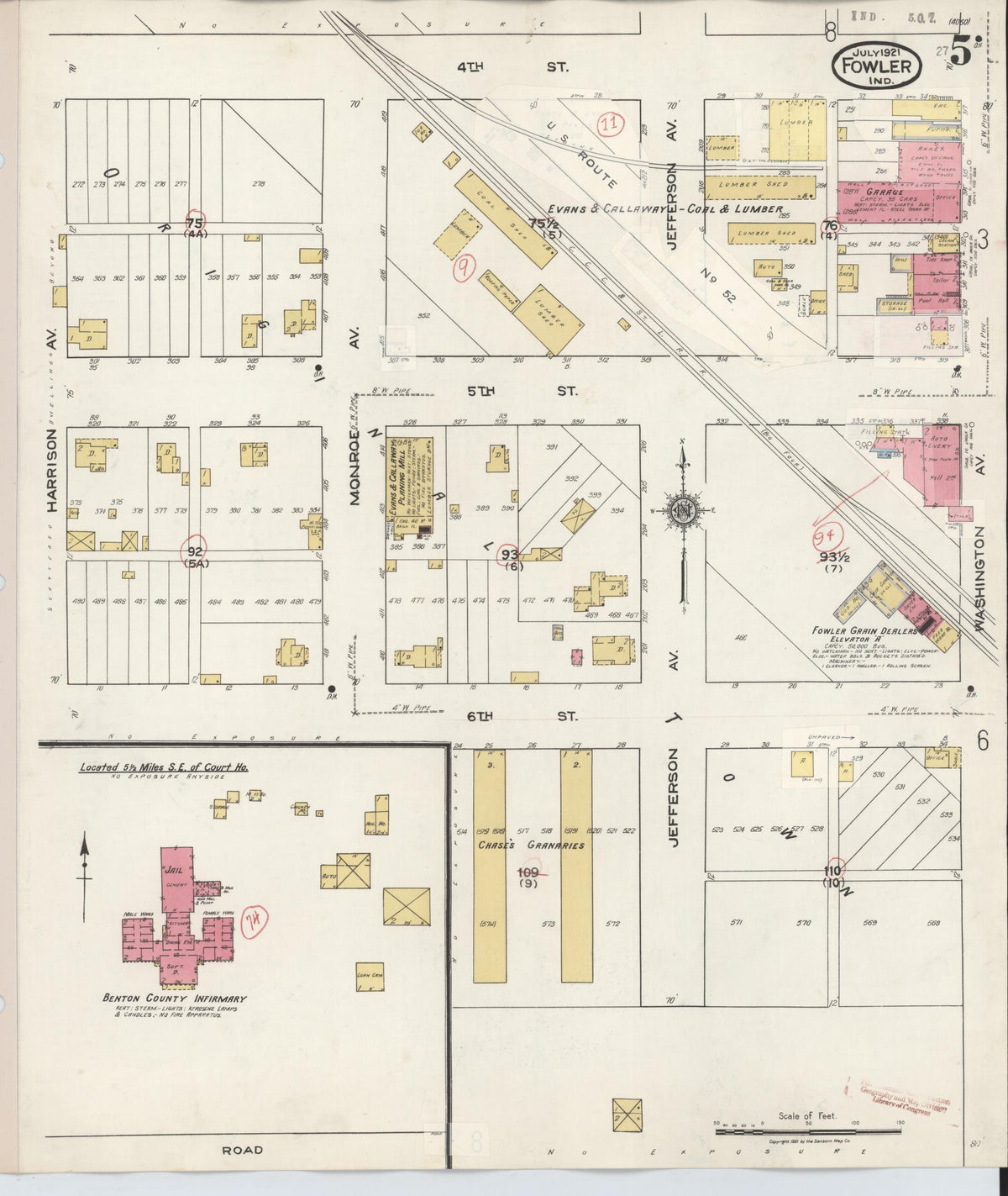 Sanborn Fire Insurance Map from Fowler, Benton County, Indiana (1932), Sheet #0005 - Historic Sanborn Fire Insurance Map Print, vintage old map wall art, antique decor, genealogy gift, Indiana Indiana map