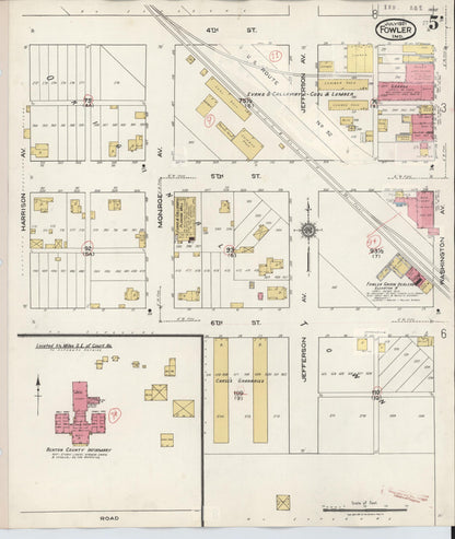 Sanborn Fire Insurance Map from Fowler, Benton County, Indiana (1932), Sheet #0005 - Historic Sanborn Fire Insurance Map Print, vintage old map wall art, antique decor, genealogy gift, Indiana Indiana map