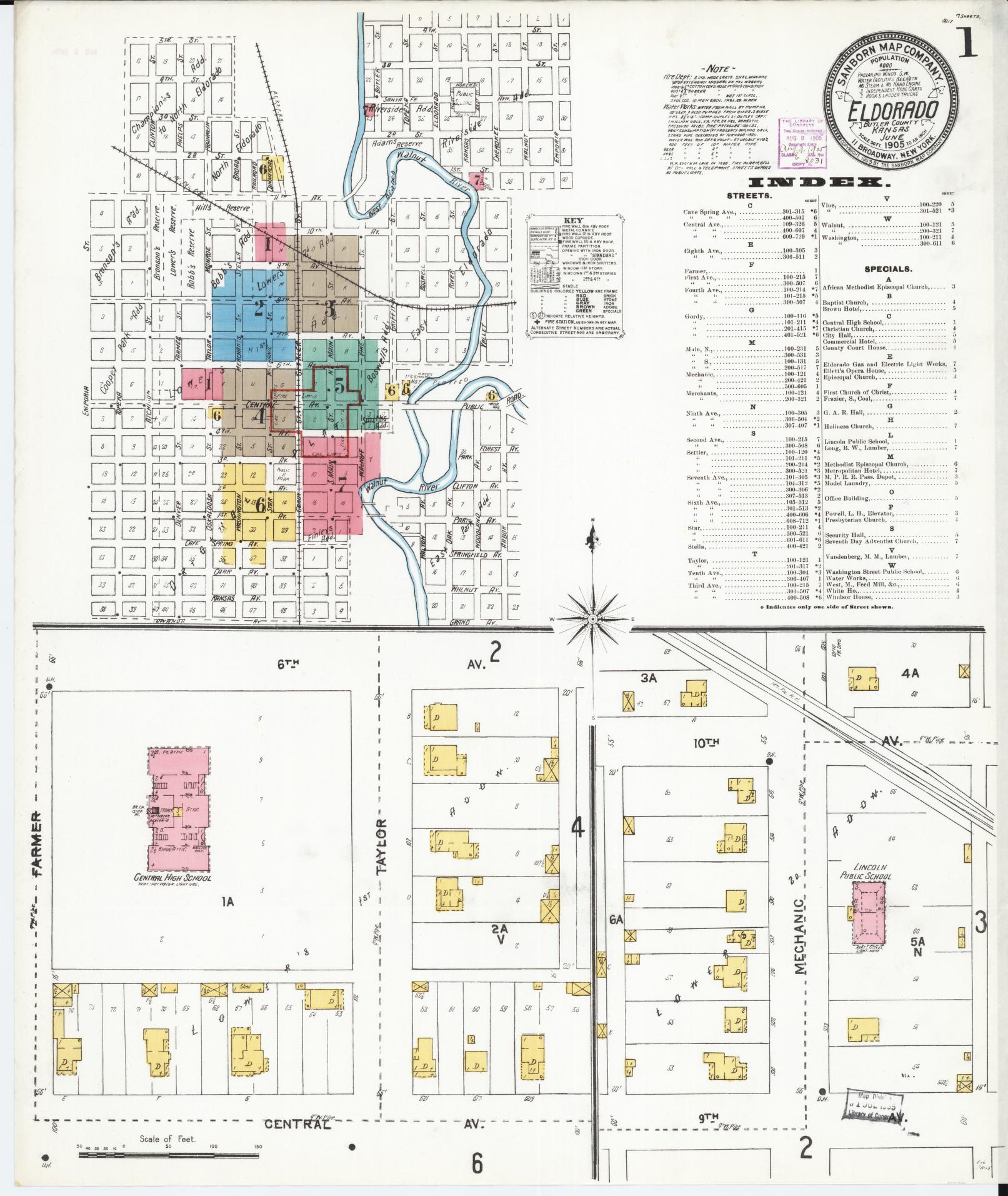 Sanborn Fire Insurance Map from El Dorado, Butler County, Kansas (1905), Sheet #0001 - Historic Sanborn Fire Insurance Map Print, vintage old map wall art, antique decor, genealogy gift, Kansas Kansas map