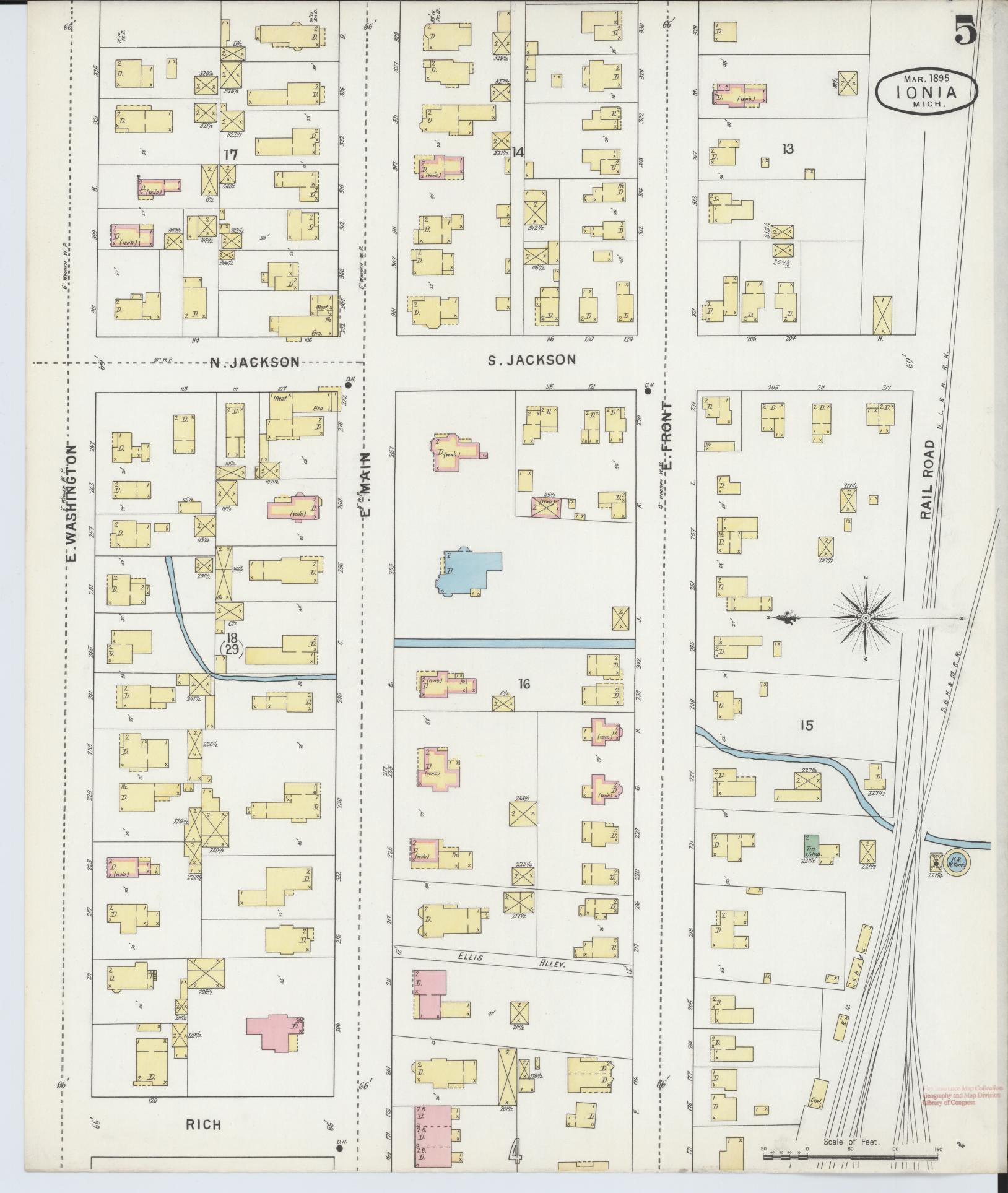 Sanborn Fire Insurance Map from Ionia, Ionia County, Michigan (1895), Sheet #0005 - Complete Map Set gallery image, historic Sanborn map, vintage wall art, Michigan Michigan