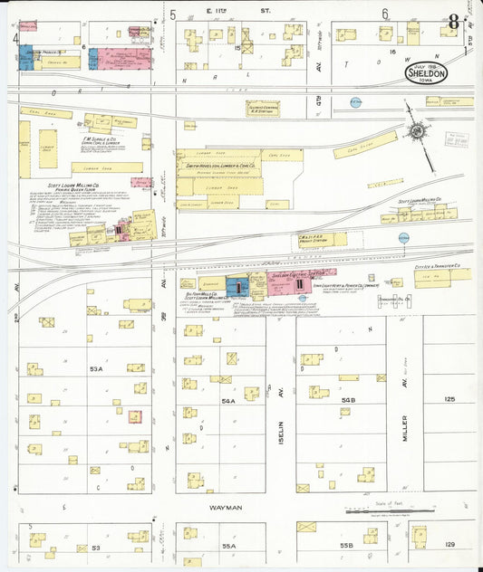Sanborn Fire Insurance Map from Sheldon, O'Brien County, Iowa (1918), Sheet #0008 - Historic Sanborn Fire Insurance Map Print, vintage old map wall art