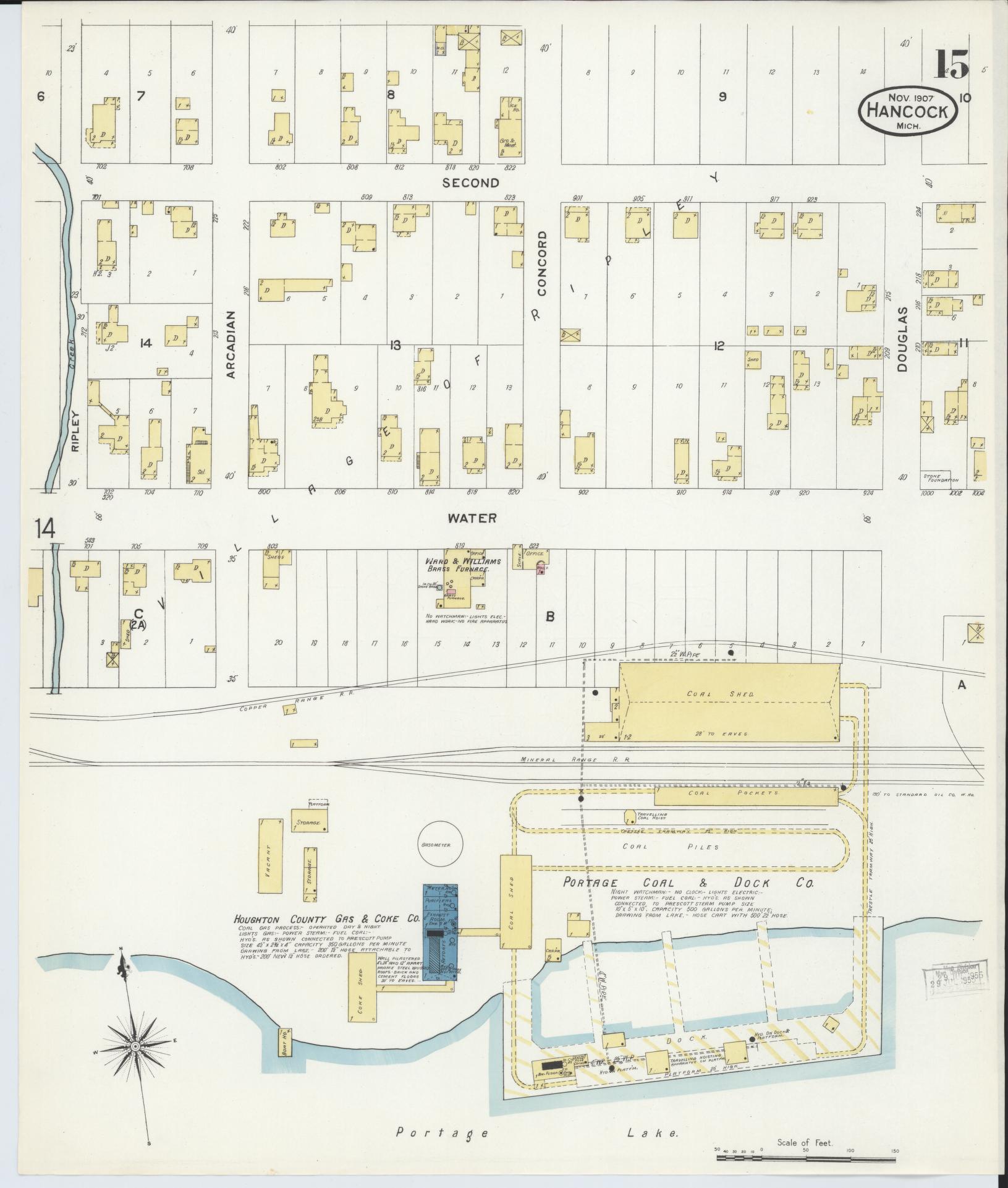 Sanborn Fire Insurance Map from Hancock, Houghton County, Michigan (1907), Sheet #0015 - Historic Sanborn Fire Insurance Map Print, vintage old map wall art, antique decor, genealogy gift, Michigan Michigan map