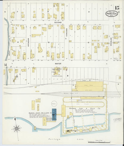 Sanborn Fire Insurance Map from Hancock, Houghton County, Michigan (1907), Sheet #0015 - Historic Sanborn Fire Insurance Map Print, vintage old map wall art, antique decor, genealogy gift, Michigan Michigan map