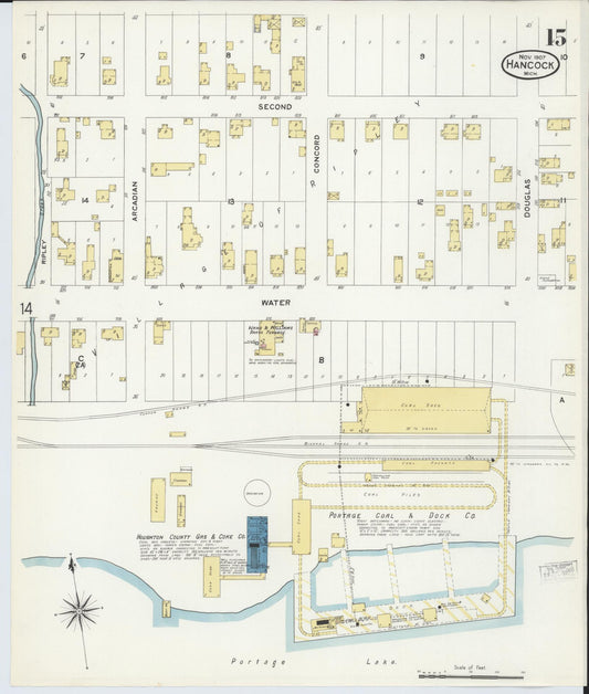 Sanborn Fire Insurance Map from Hancock, Houghton County, Michigan (1907), Sheet #0015 - Historic Sanborn Fire Insurance Map Print, vintage old map wall art, antique decor, genealogy gift, Michigan Michigan map