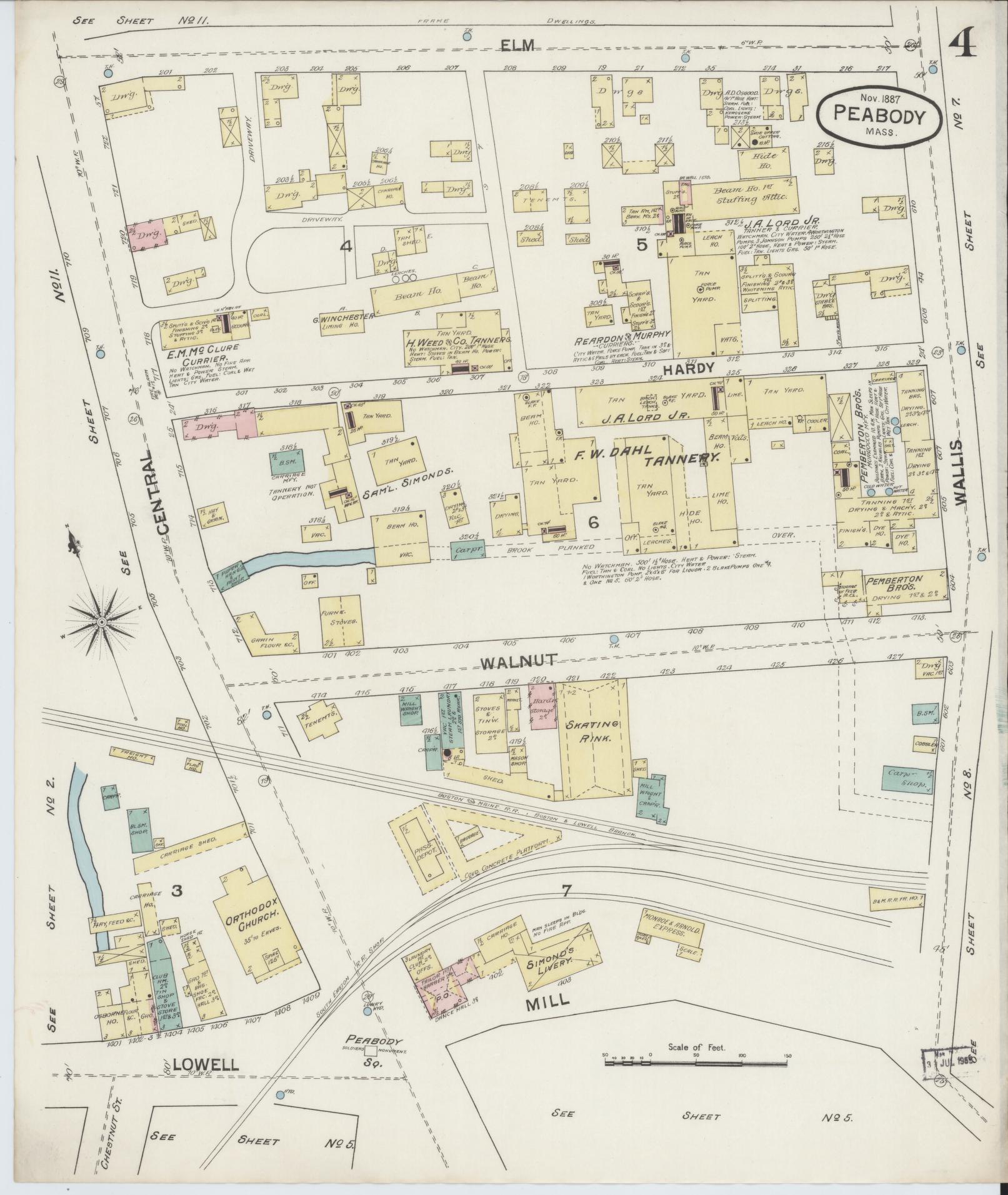 Sanborn Fire Insurance Map from Peabody, Essex County, Massachusetts (1887), Sheet #0004 - Complete Map Set gallery image, historic Sanborn map, vintage wall art, Massachusetts Massachusetts