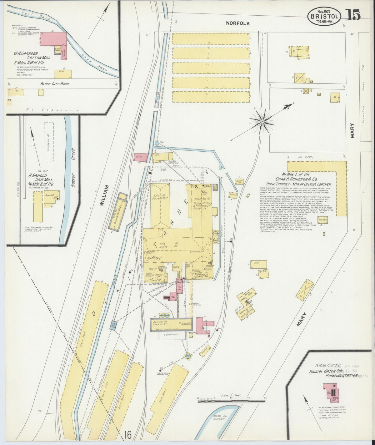 Sanborn Fire Insurance Map from Bristol, Sullivan County, Tennessee (1902), Sheet #0015 - Historic Sanborn Fire Insurance Map Print, vintage old map wall art, antique decor, genealogy gift, Tennessee Tennessee map