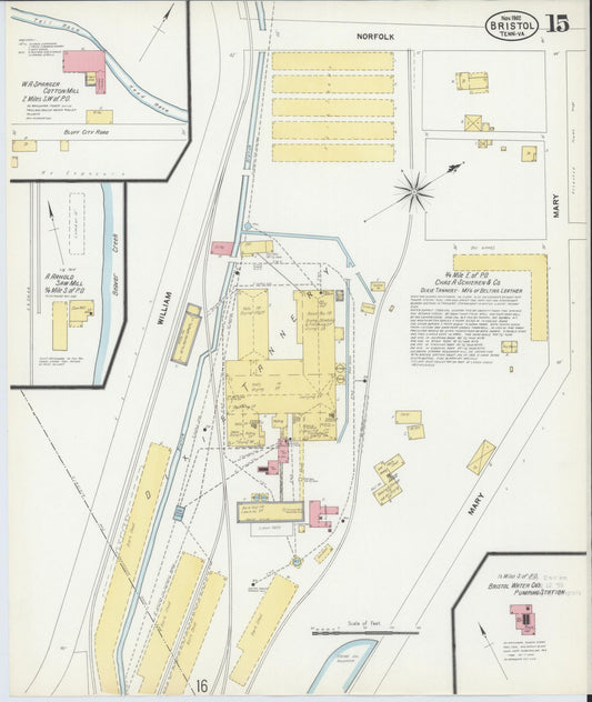 Sanborn Fire Insurance Map from Bristol, Sullivan County, Tennessee (1902), Sheet #0015 - Historic Sanborn Fire Insurance Map Print, vintage old map wall art, antique decor, genealogy gift, Tennessee Tennessee map