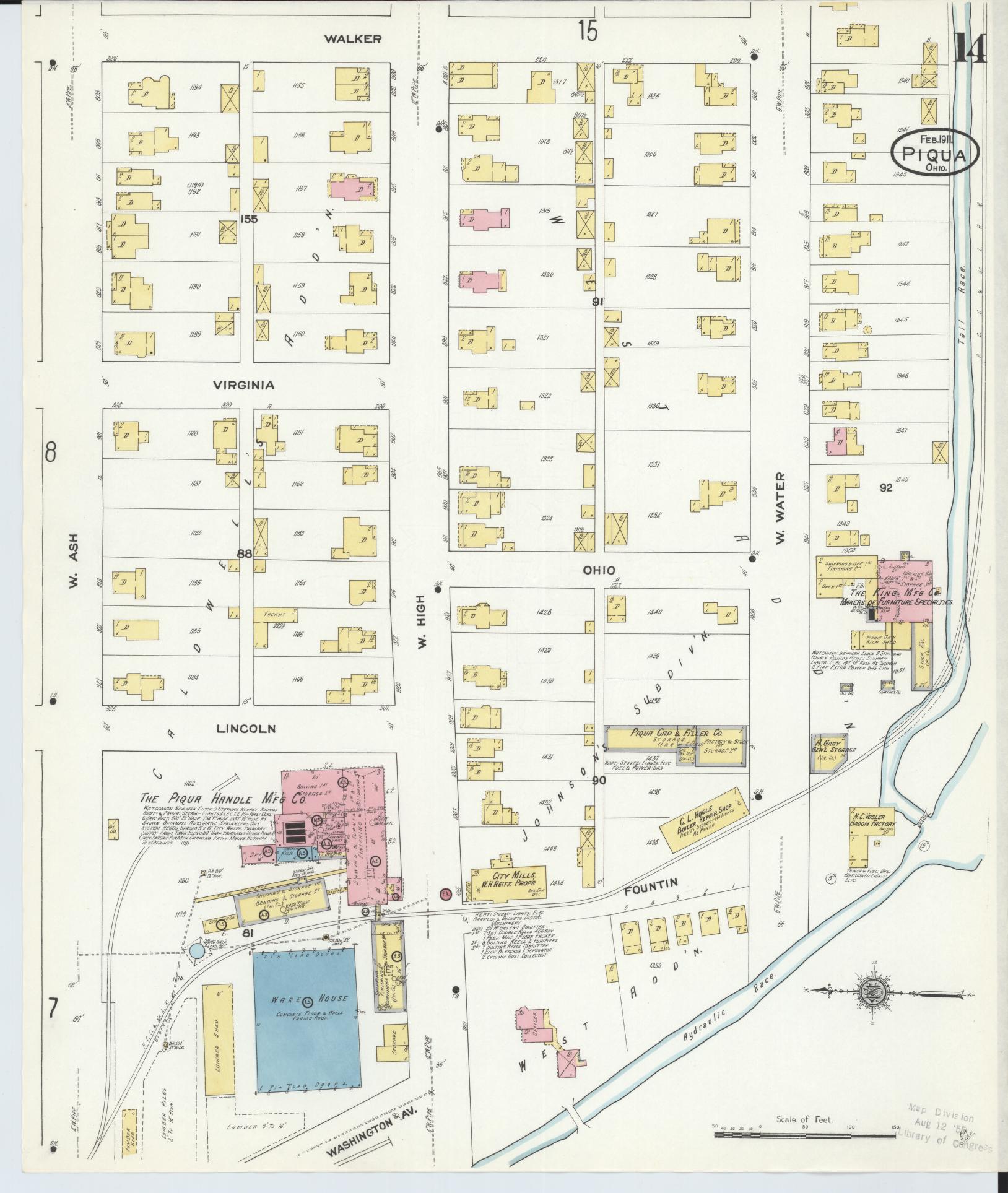Sanborn Fire Insurance Map from Piqua, Miami County, Ohio (1911), Sheet #0014 - Complete Map Set gallery image, historic Sanborn map, vintage wall art, Ohio Ohio