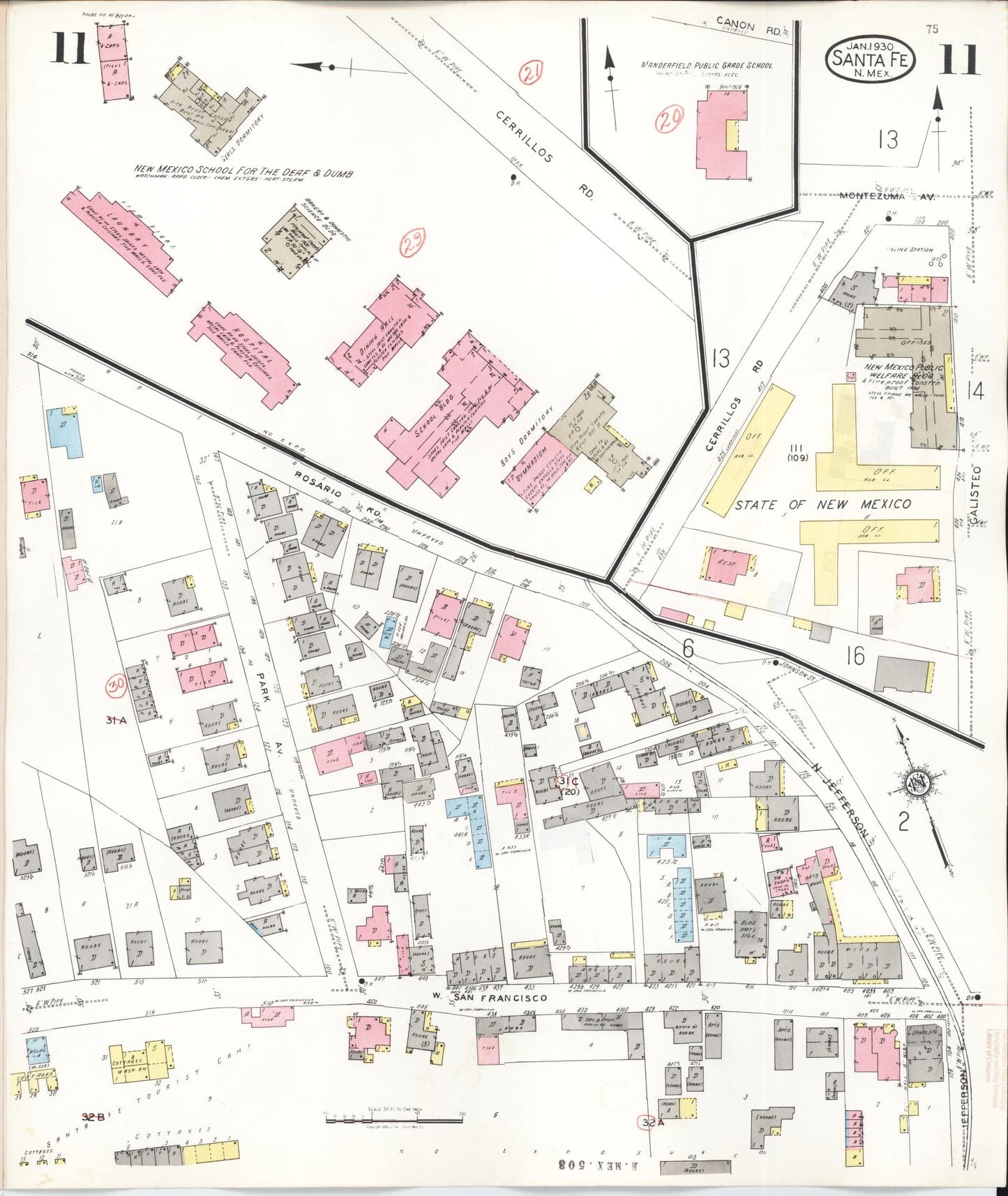 Sanborn Fire Insurance Map from Santa Fe, Santa Fe County, New Mexico (1948), Sheet #0011 - Complete Map Set gallery image, historic Sanborn map, vintage wall art, New Mexico New Mexico