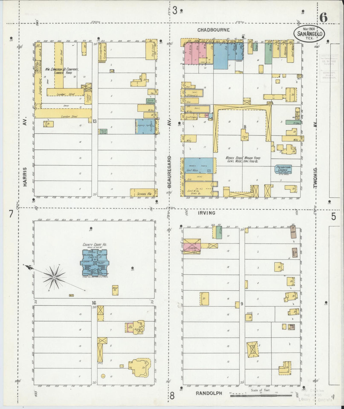 Sanborn Fire Insurance Map from San Angelo, Tom Green County, Texas (1900), Sheet #0006 - Historic Sanborn Fire Insurance Map Print, vintage old map wall art, antique decor, genealogy gift, Texas Texas map