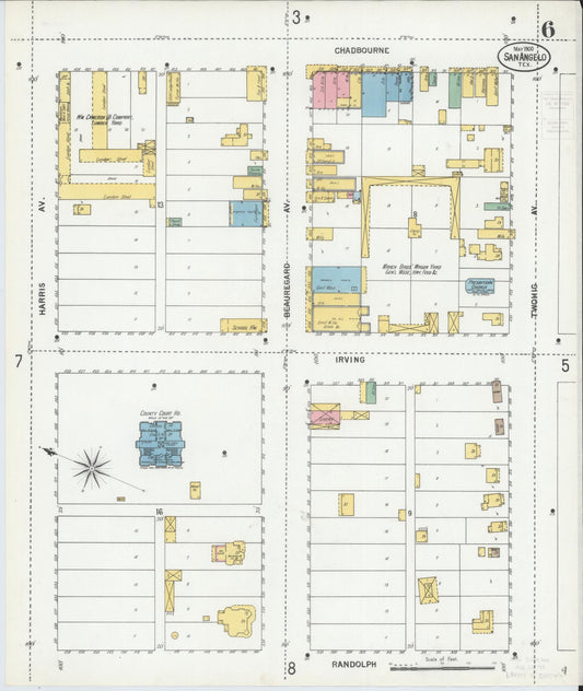 Sanborn Fire Insurance Map from San Angelo, Tom Green County, Texas (1900), Sheet #0006 - Historic Sanborn Fire Insurance Map Print, vintage old map wall art, antique decor, genealogy gift, Texas Texas map
