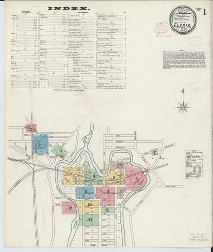 Sanborn Fire Insurance Map from Elyria, Lorain County, Ohio (1897), Sheet #0001 - Historic Sanborn Fire Insurance Map Print, vintage old map wall art, antique decor, genealogy gift, Ohio Ohio map
