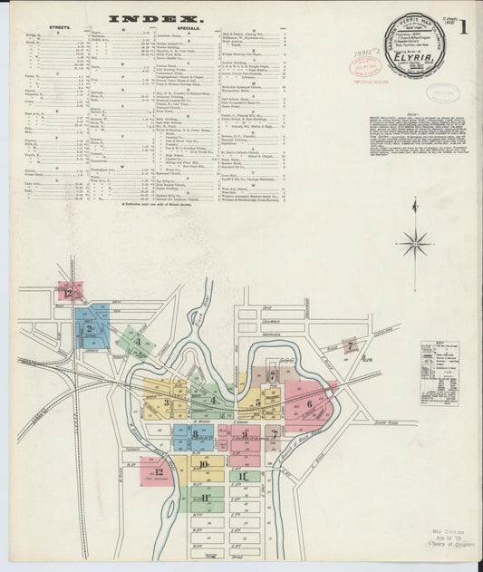 Sanborn Fire Insurance Map from Elyria, Lorain County, Ohio (1897), Sheet #0001 - Historic Sanborn Fire Insurance Map Print, vintage old map wall art, antique decor, genealogy gift, Ohio Ohio map