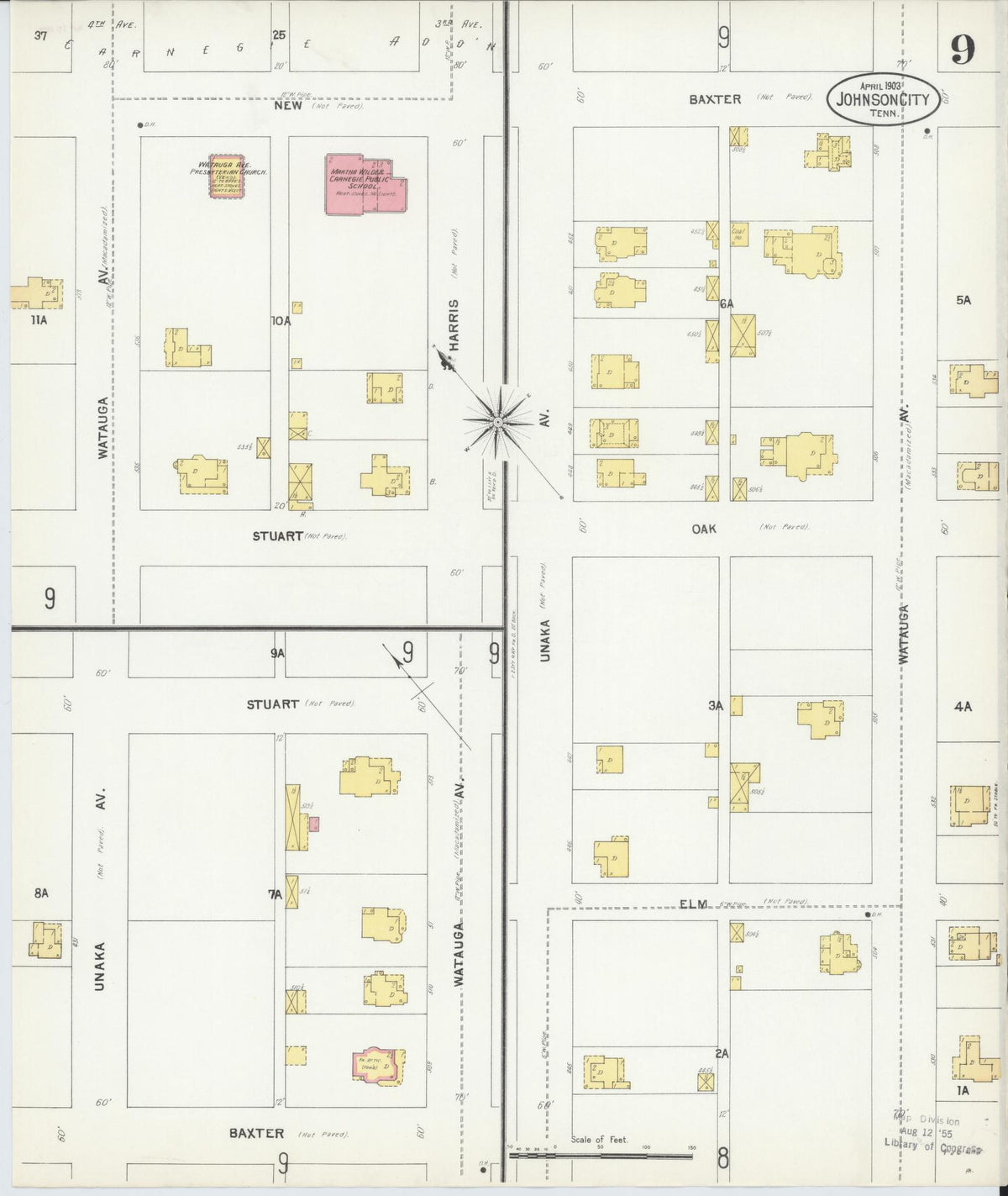 Sanborn Fire Insurance Map from Johnson City, Washington County, Tennessee (1903), Sheet #0009 - Historic Sanborn Fire Insurance Map Print, vintage old map wall art, antique decor, genealogy gift, Tennessee Tennessee map